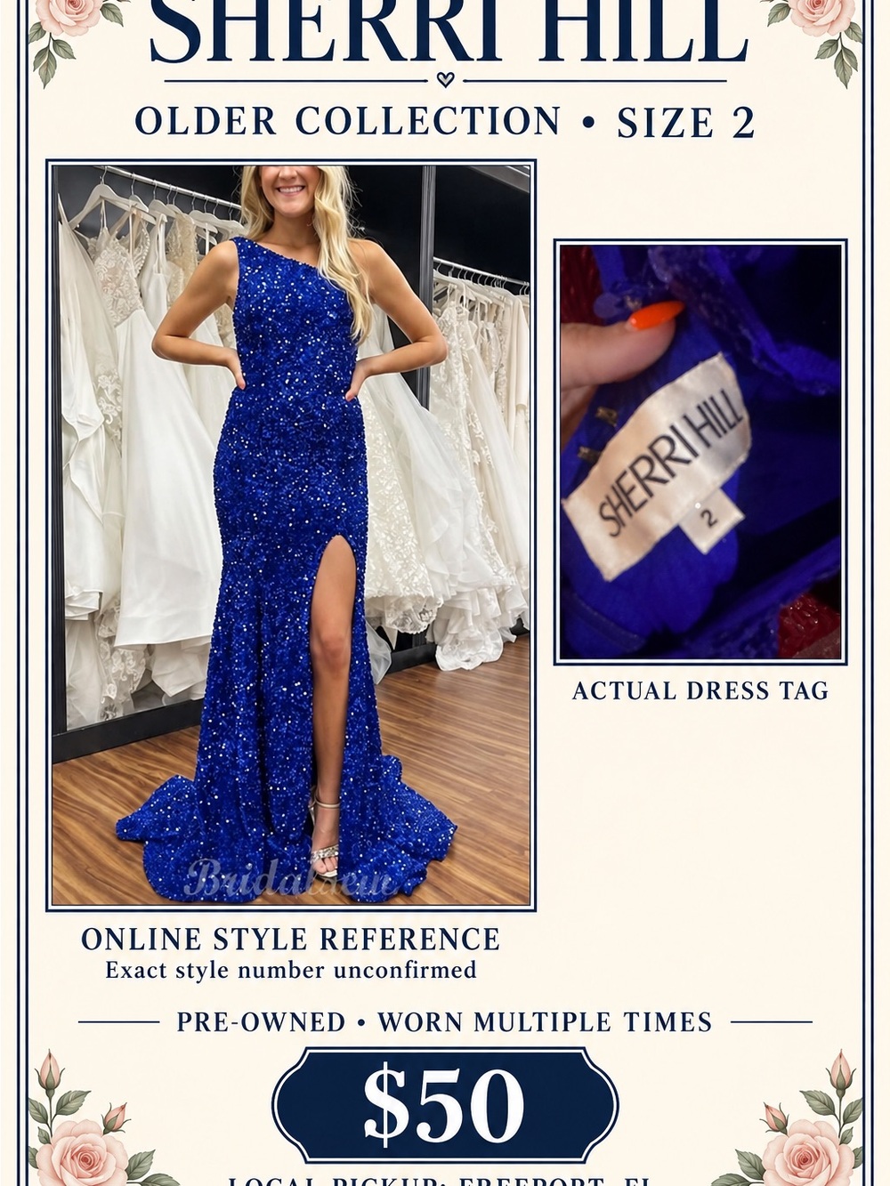 Sherri Hill Sapphire Blue Sequin One-Shoulder Prom Gown